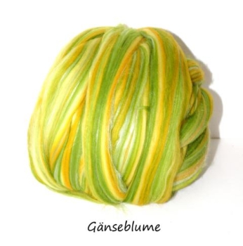 Preview: NEU Merino/Seide, Gänseblume - Grün Weiss Gelb
